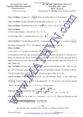 Đề thi thử thpt quốc gia lần I năm học 2015 2016 môn Toán 12 Trường THPT Hàn Thuyên